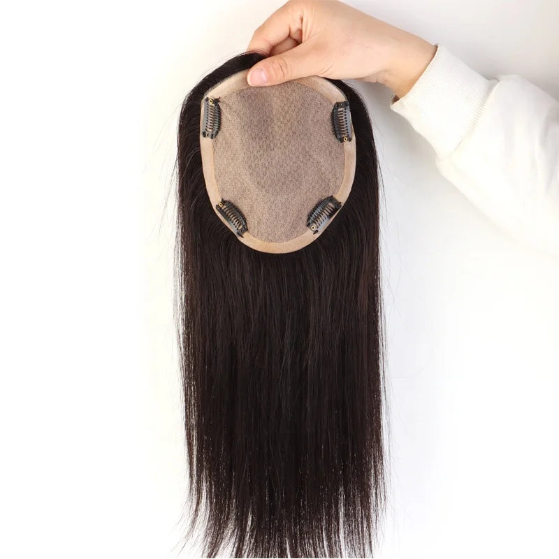 Skin Silk Base Human Hair Topper With Clip in Silk Top Human Virgin Brazilian Hair Toupee Fine Hair Piece
