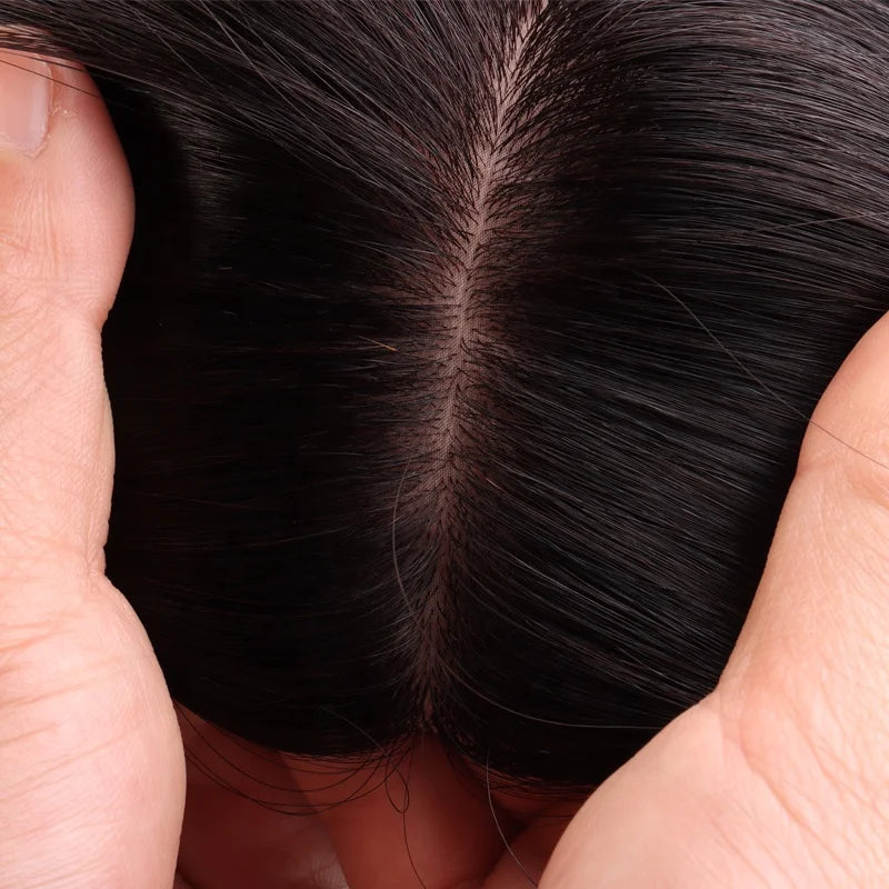 Skin Silk Base Human Hair Topper With Clip in Silk Top Human Virgin Brazilian Hair Toupee Fine Hair Piece