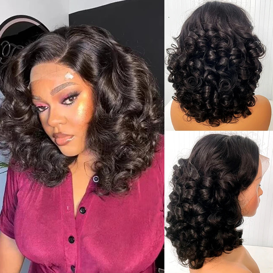 12A Raw Donor Human Hair Wigs 13x4 HD Lace Frontal 250% Density Unprocessed Vietnamese Double Drown Bouncy Wave Lace Frontal Wig