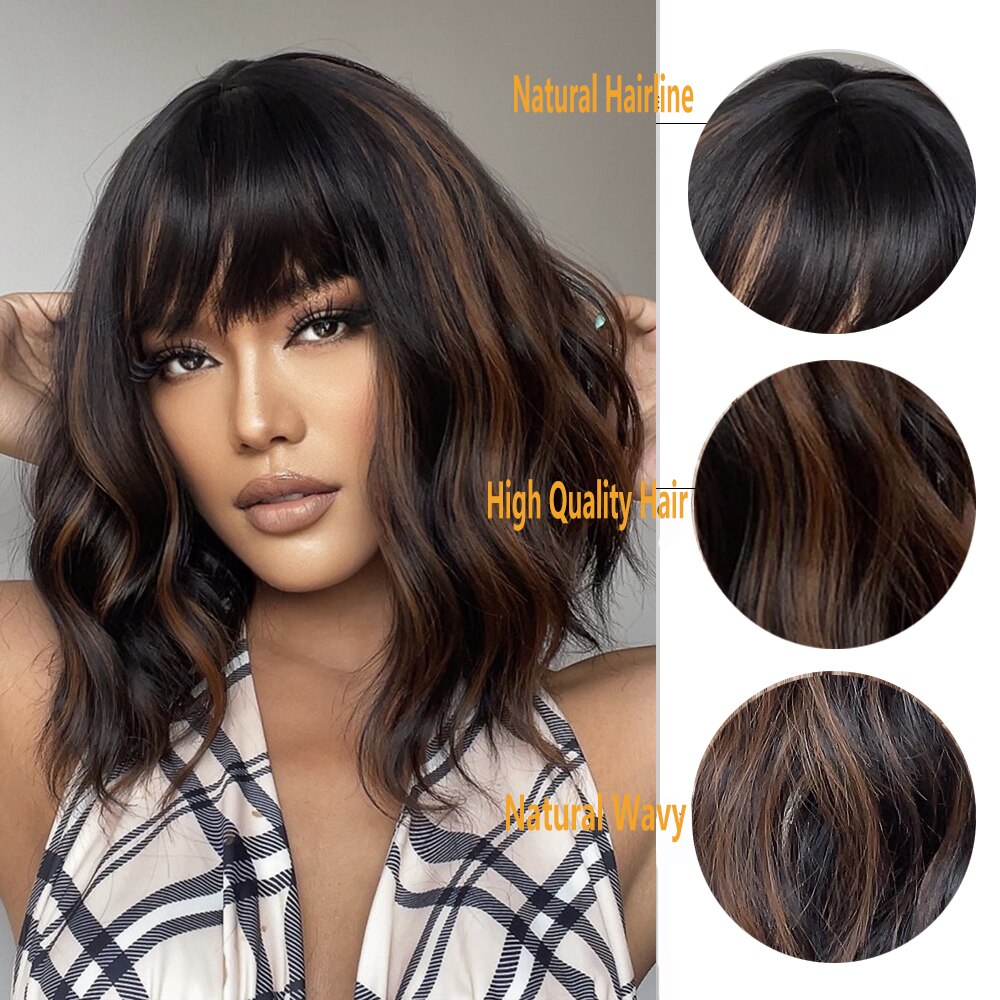 Perruques de cheveux synthétiques Bob court avec frange pour femmes - rachelhair