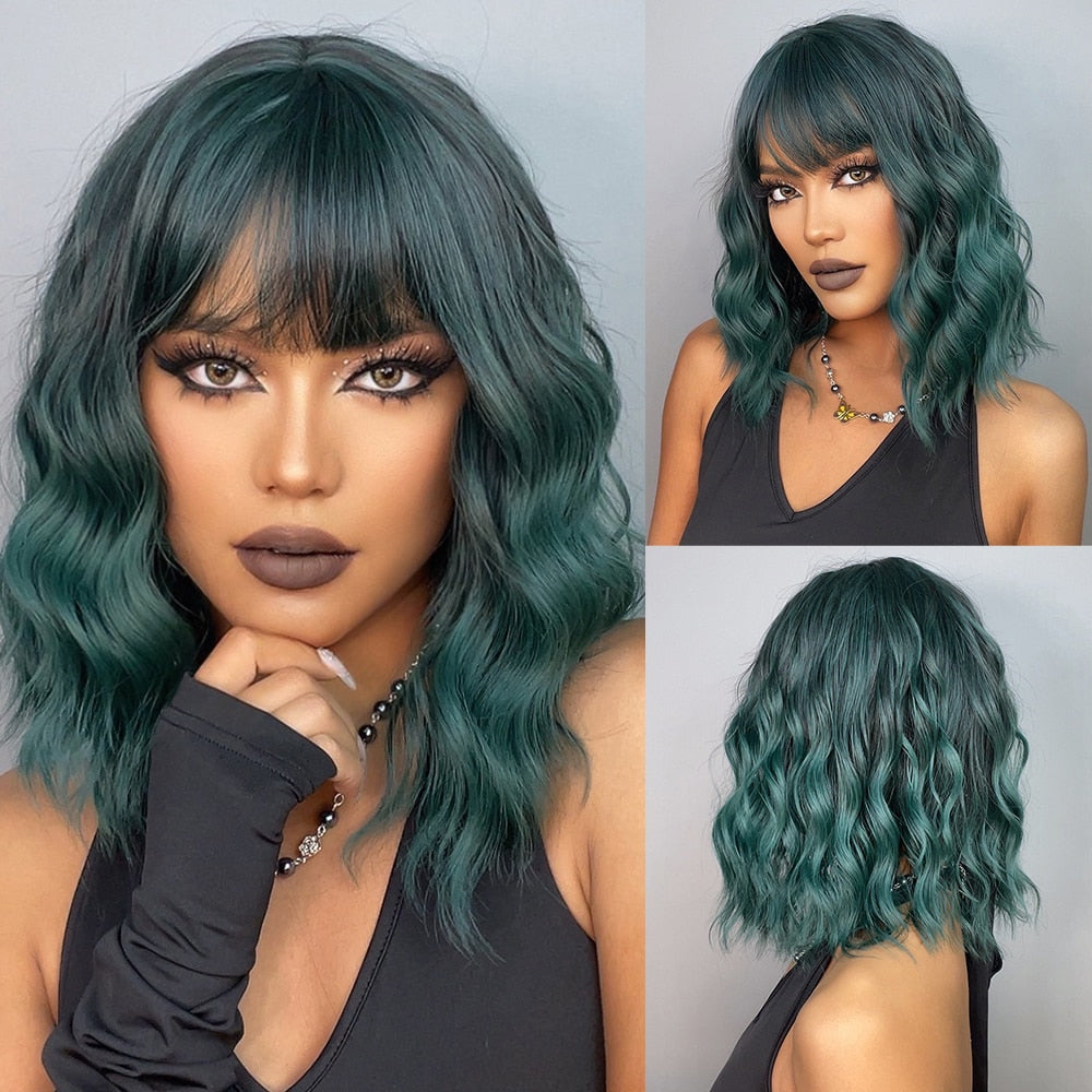 Perruques de cheveux synthétiques Bob court avec frange pour femmes - rachelhair