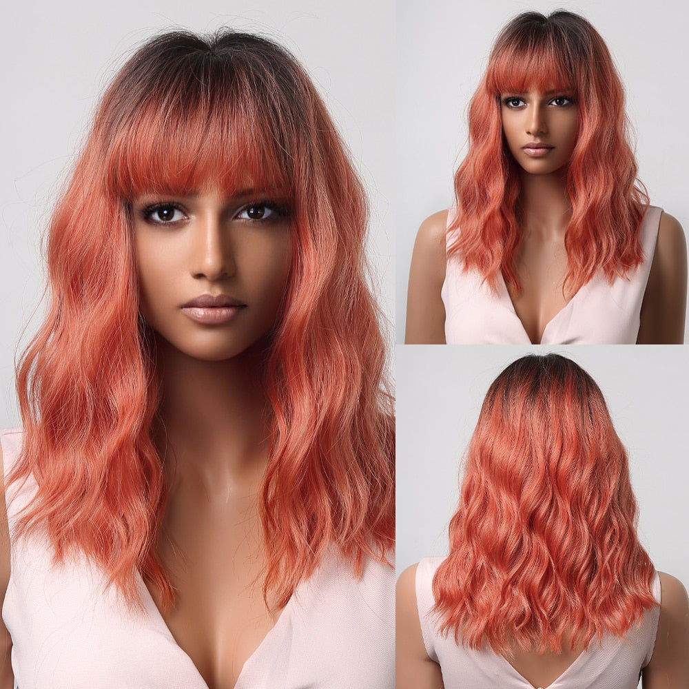 Perruques de cheveux synthétiques Bob court avec frange pour femmes - rachelhair