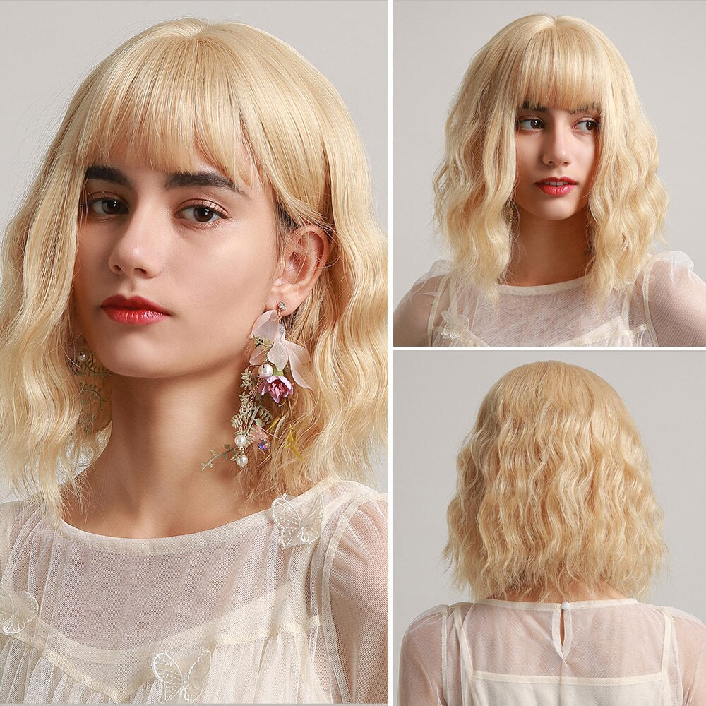 Perruques de cheveux synthétiques Bob court avec frange pour femmes - rachelhair