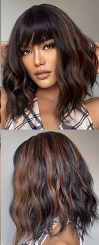 Perruques de cheveux synthétiques Bob court avec frange pour femmes - rachelhair