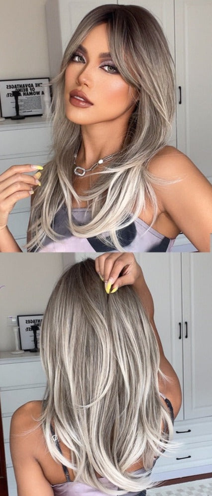 Perruque Longue Et Droite De Cheveux Blonds Mélangés - rachelhair