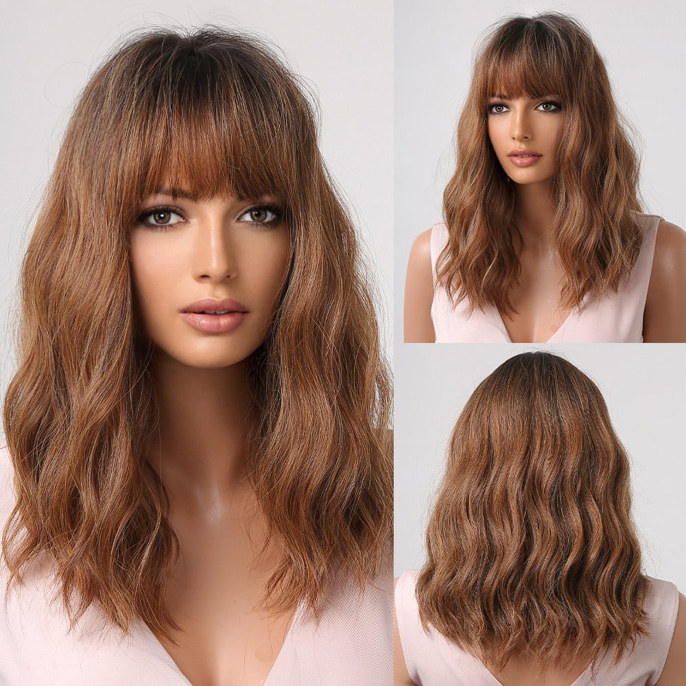 Perruques de cheveux synthétiques Bob court avec frange pour femmes - rachelhair