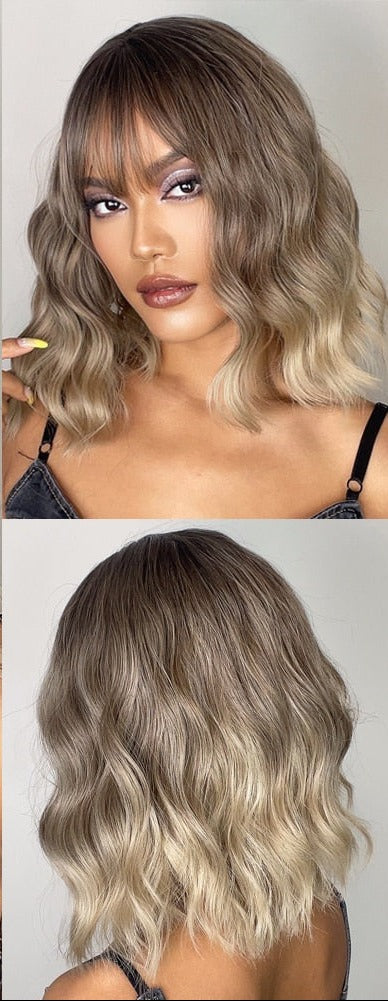 Perruques de cheveux synthétiques Bob court avec frange pour femmes - rachelhair