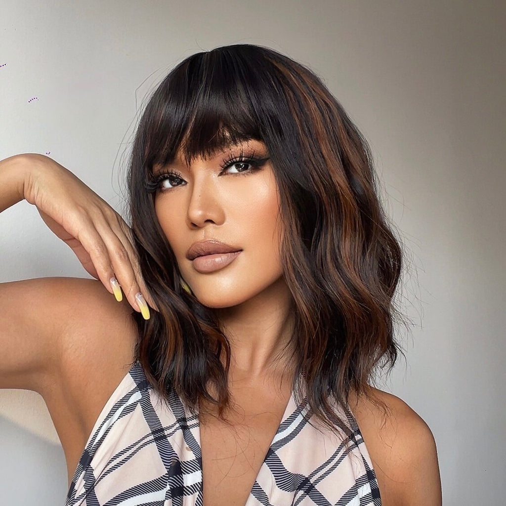 Perruques de cheveux synthétiques Bob court avec frange pour femmes - rachelhair