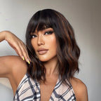 Perruques de cheveux synthétiques Bob court avec frange pour femmes - rachelhair