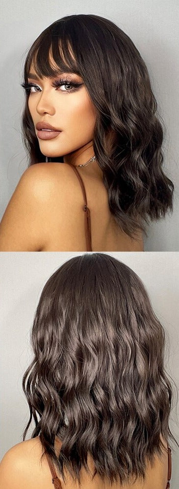 Perruques de cheveux synthétiques Bob court avec frange pour femmes - rachelhair