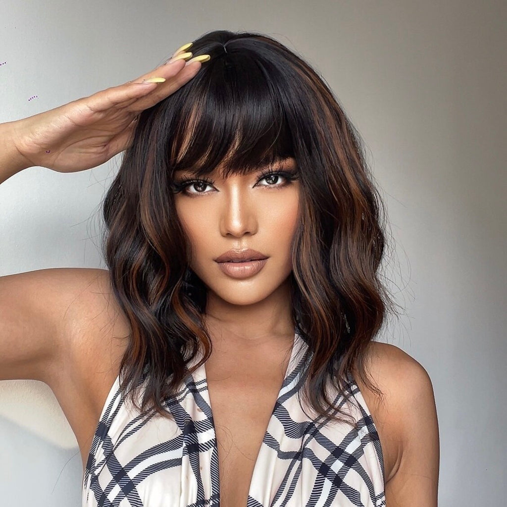 Perruques de cheveux synthétiques Bob court avec frange pour femmes - rachelhair