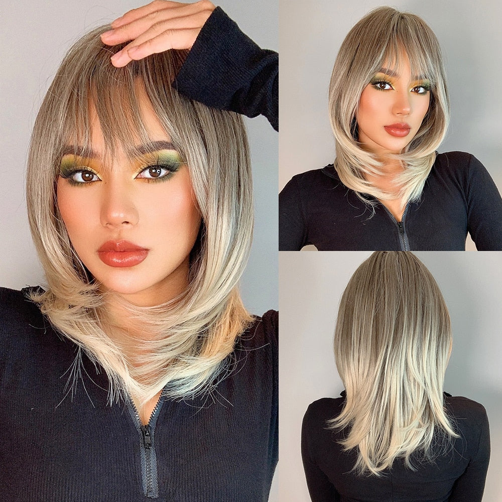 Perruques Synthétiques Ondulées Moyennes Avec Frange Pour Femme - rachelhair