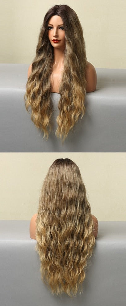 Perruque Résistante À La Chaleur Naturelle De Vague De Partie Moyenne Pour Les Femmes - rachelhair