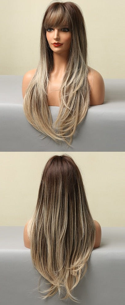 Perruque Synthétique Longue Couche Brune - rachelhair