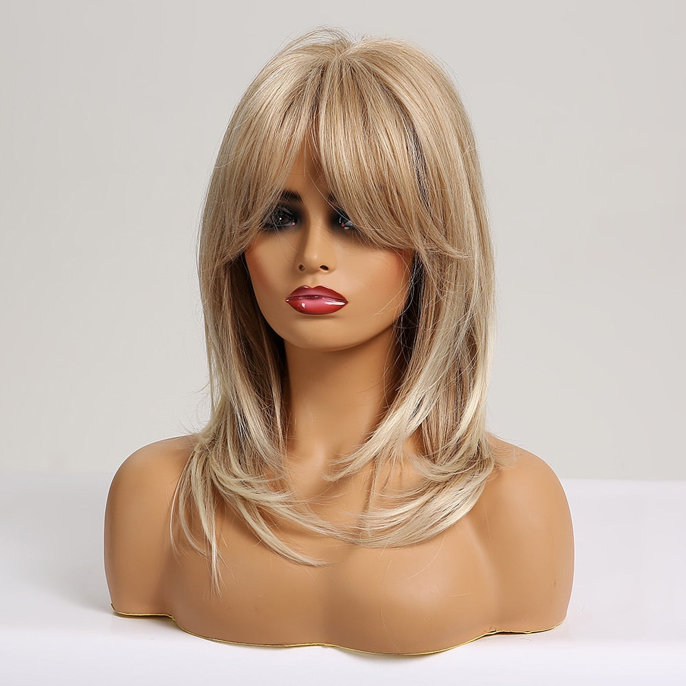 Perruques Synthétiques Blondes À Couches Courtes Avec Une Frange De Rideau - rachelhair