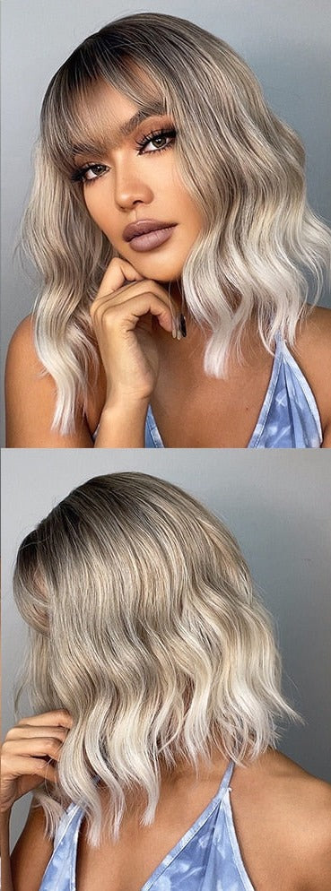 Perruques Synthétiques Ondulées Moyennes Avec Frange Pour Femme - rachelhair