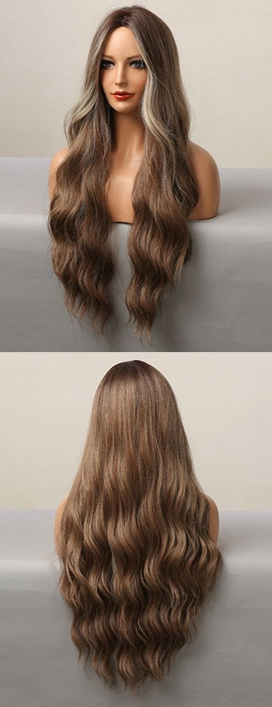Perruque Résistante À La Chaleur Naturelle De Vague De Partie Moyenne Pour Les Femmes - rachelhair