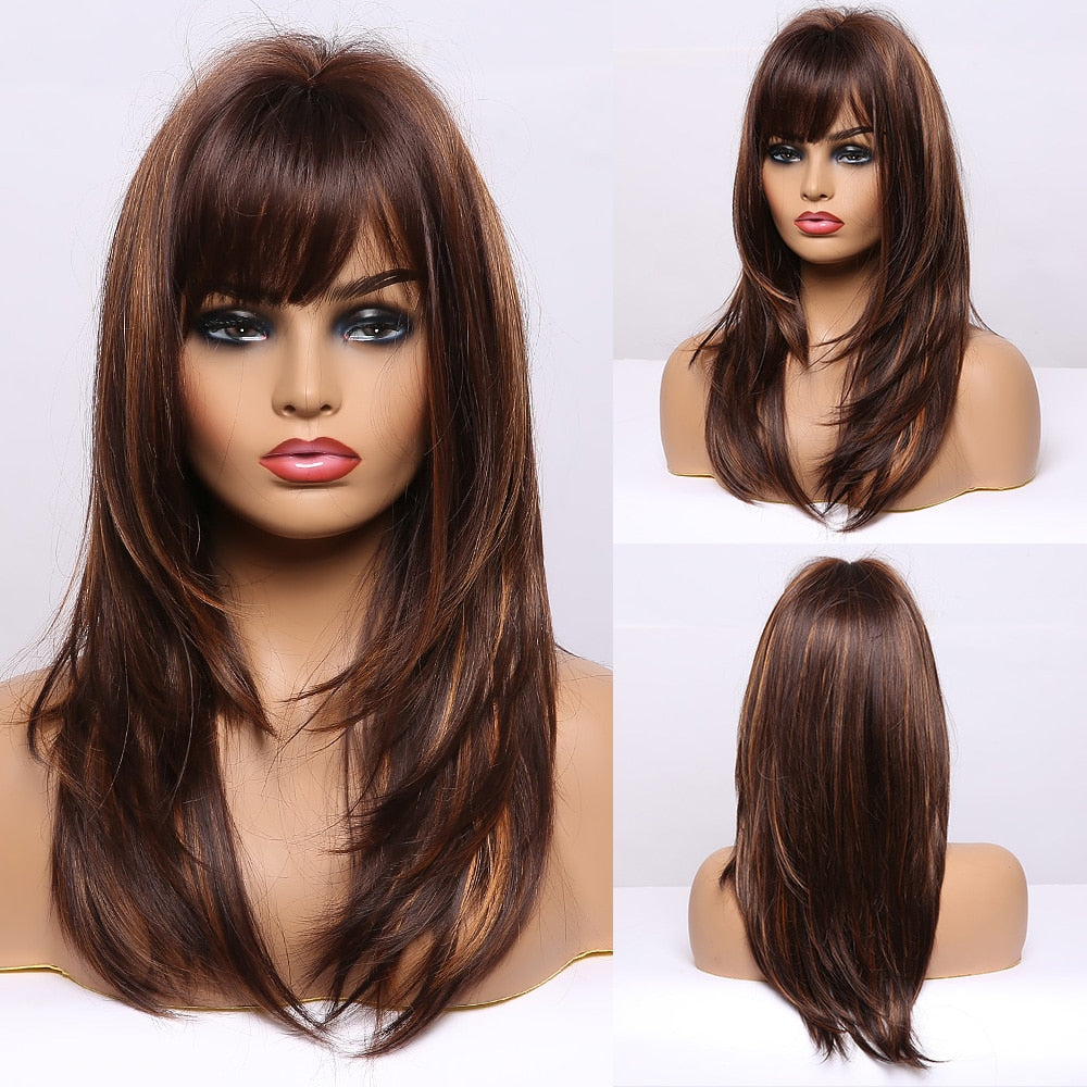 Perruques Synthétiques Ondulées Moyennes Avec Frange Pour Femme - rachelhair