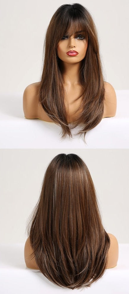 Perruque Synthétique Longue Couche Brune - rachelhair