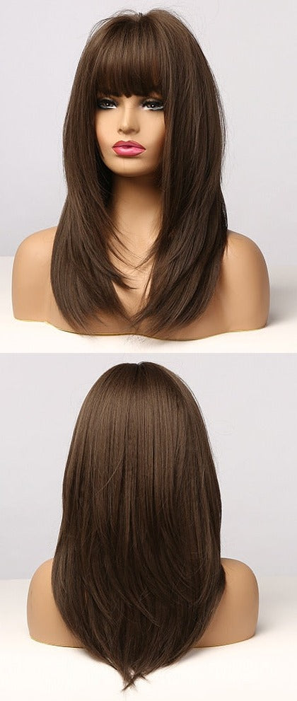 Perruque Synthétique Longue Couche Brune - rachelhair