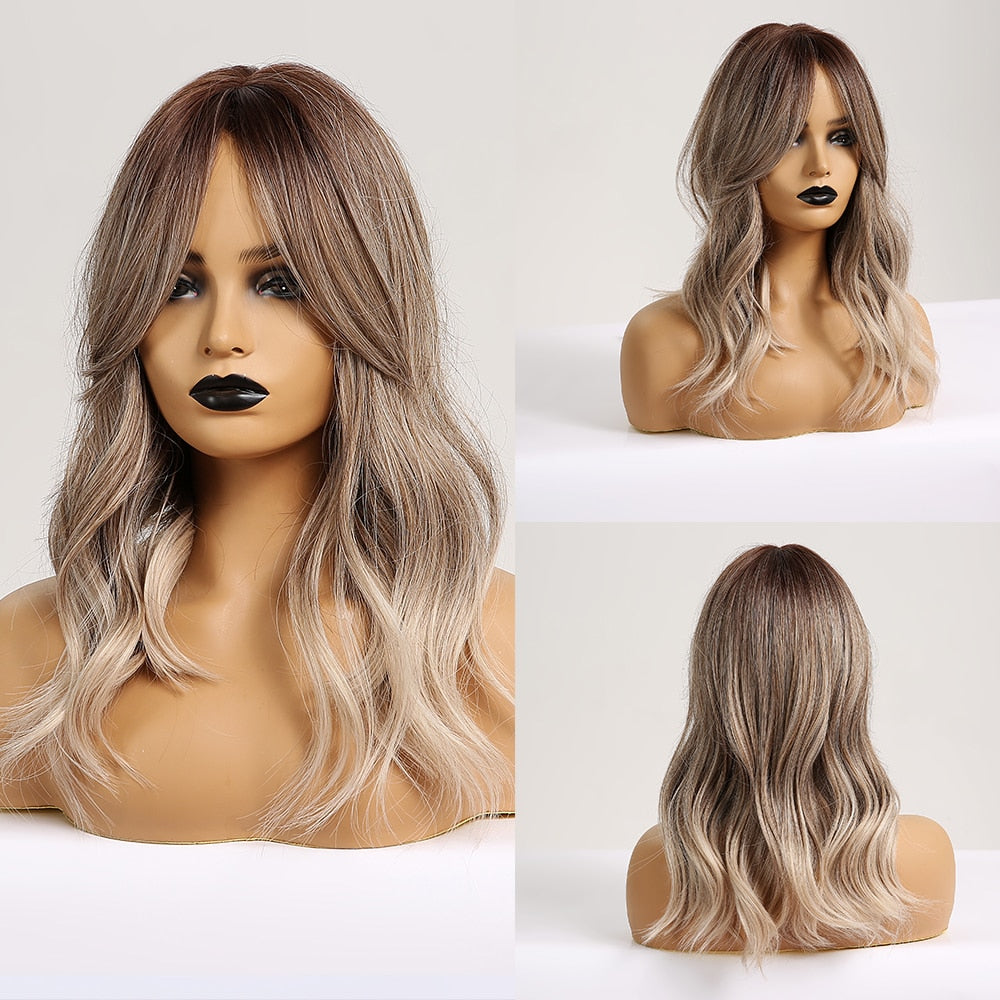 Perruques Synthétiques Ondulées Moyennes Avec Frange Pour Femme - rachelhair