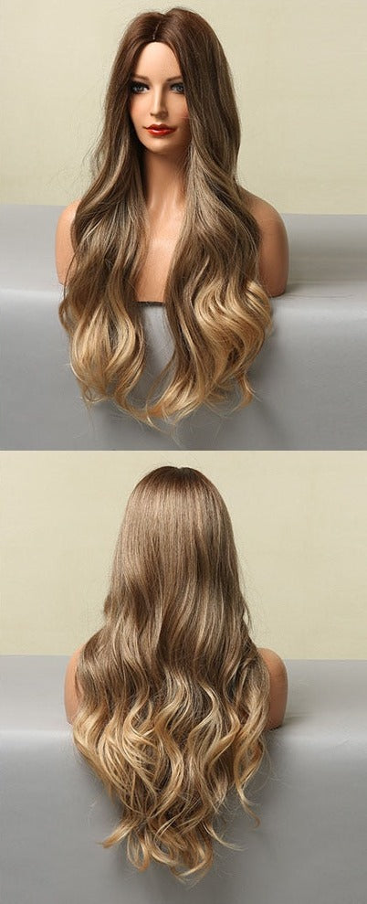 Perruque Résistante À La Chaleur Naturelle De Vague De Partie Moyenne Pour Les Femmes - rachelhair