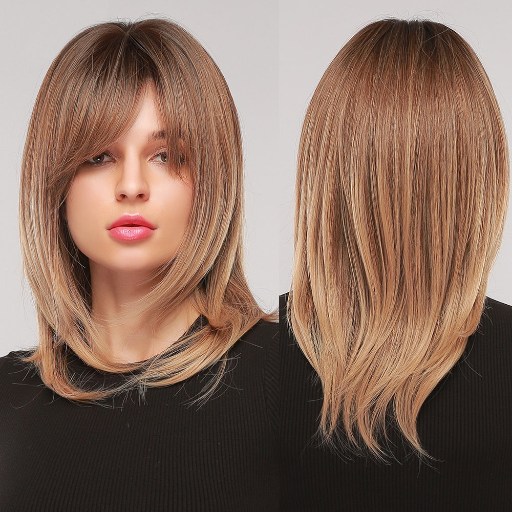Perruques Synthétiques Ondulées Moyennes Avec Frange Pour Femme - rachelhair