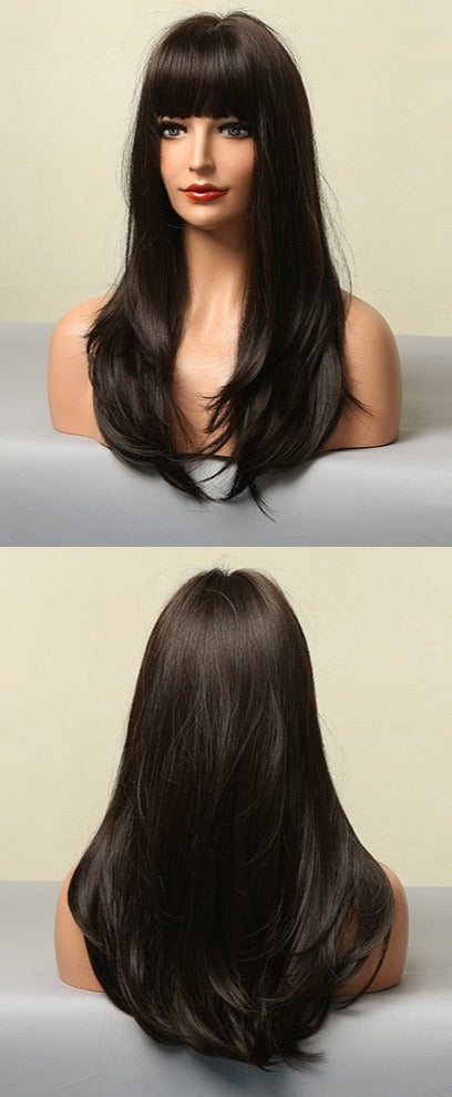 Perruque Synthétique Longue Couche Brune - rachelhair