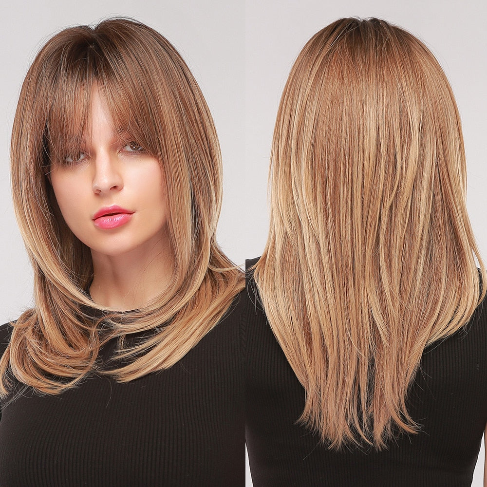 Perruques Synthétiques Ondulées Moyennes Avec Frange Pour Femme - rachelhair