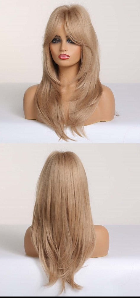 Perruque Synthétique Longue Couche Brune - rachelhair