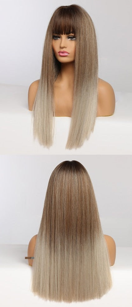 Perruque Synthétique Longue Couche Brune - rachelhair
