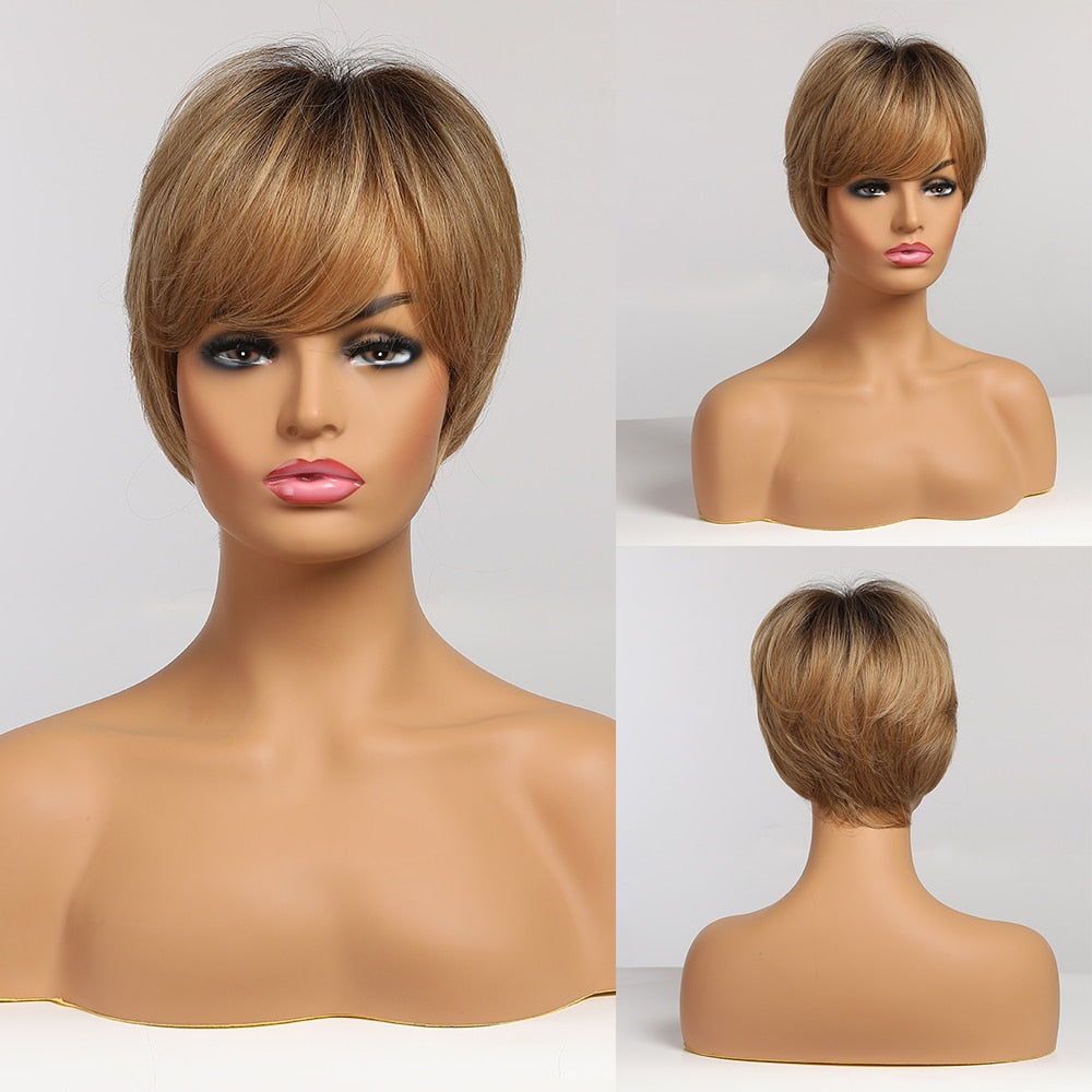 Perruques Synthétiques Courtes Pixie Cut avec Frange - rachelhair