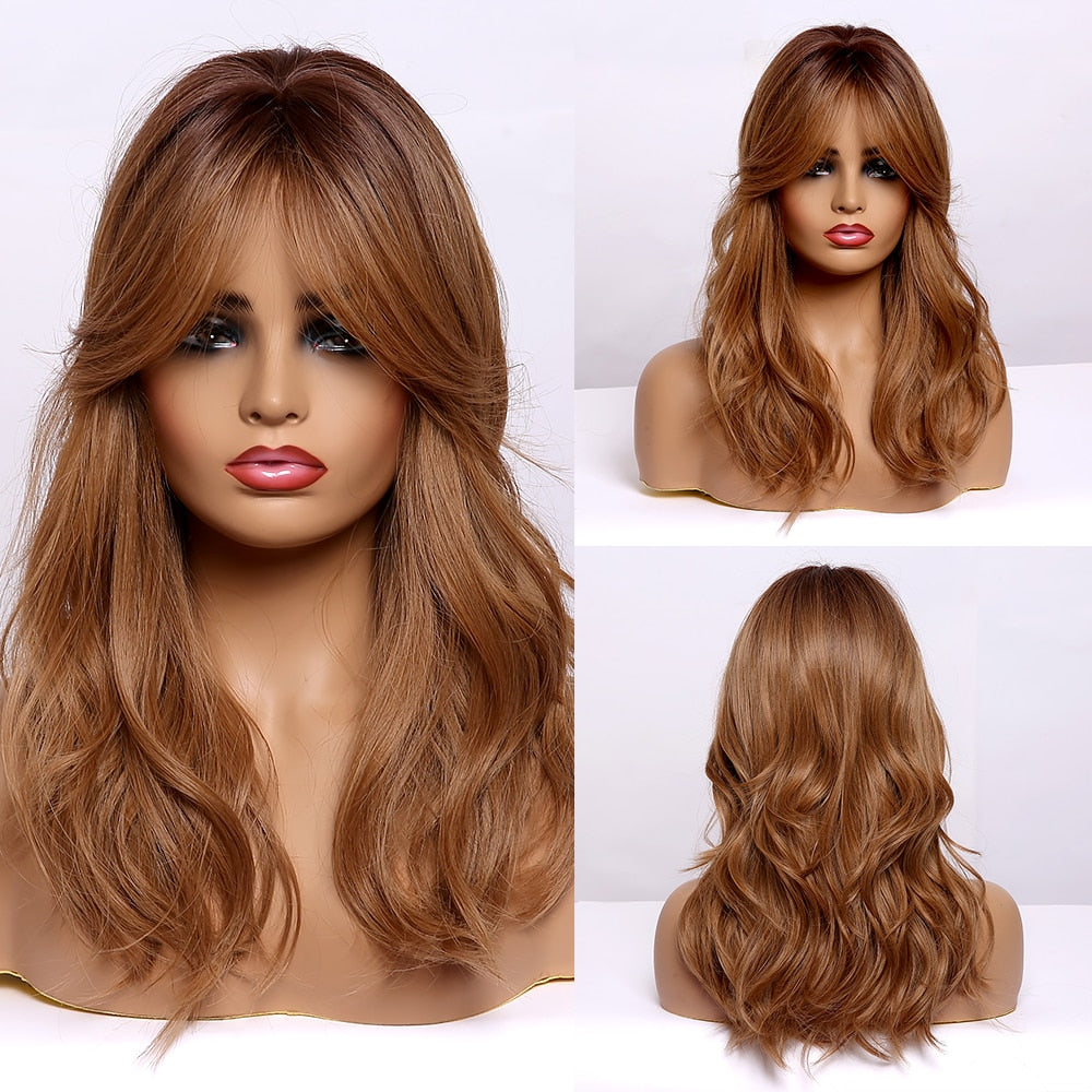 Perruques Synthétiques Ondulées Moyennes Avec Frange Pour Femme - rachelhair