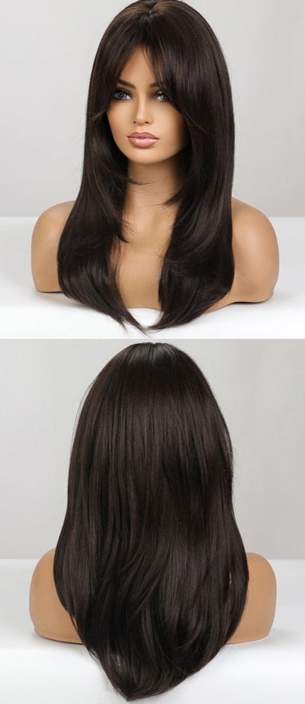 Perruque Synthétique Longue Couche Brune - rachelhair