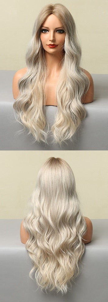 Perruque Résistante À La Chaleur Naturelle De Vague De Partie Moyenne Pour Les Femmes - rachelhair