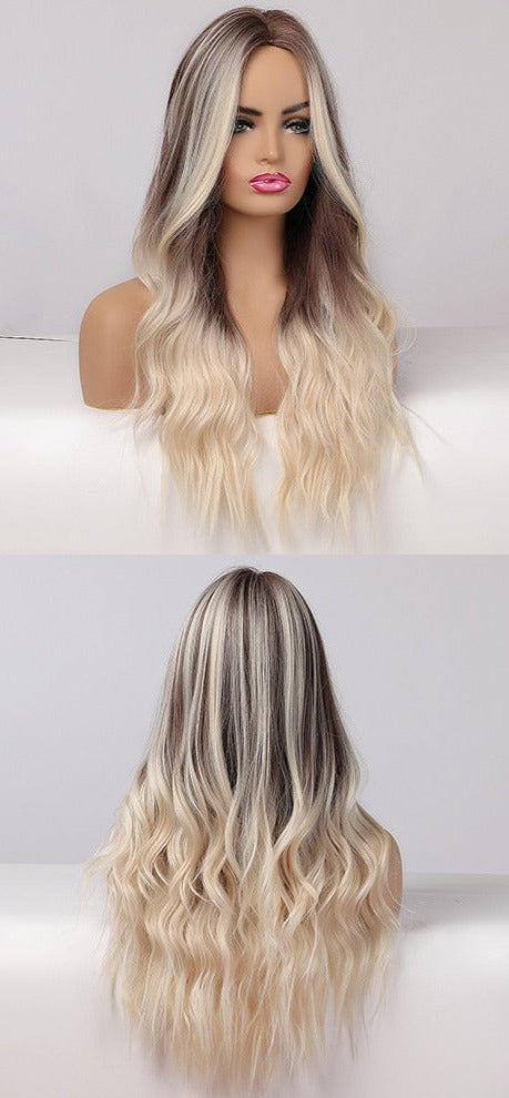 Perruque Résistante À La Chaleur Naturelle De Vague De Partie Moyenne Pour Les Femmes - rachelhair