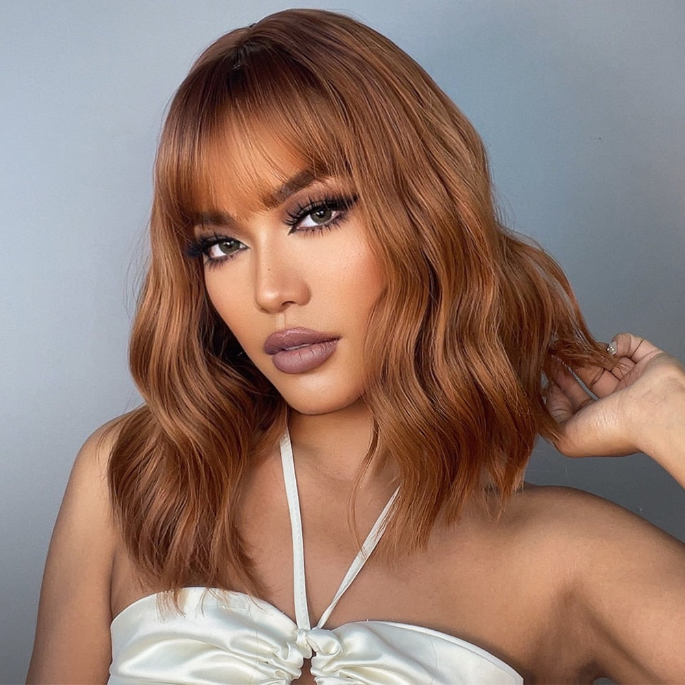 Perruques Synthétiques Ondulées Moyennes Avec Frange Pour Femme - rachelhair