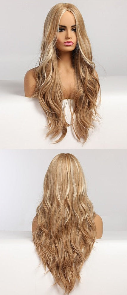 Perruque Résistante À La Chaleur Naturelle De Vague De Partie Moyenne Pour Les Femmes - rachelhair
