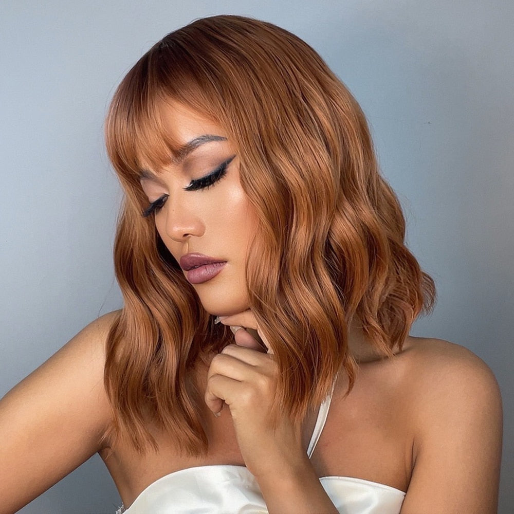 Perruques Synthétiques Ondulées Moyennes Avec Frange Pour Femme - rachelhair
