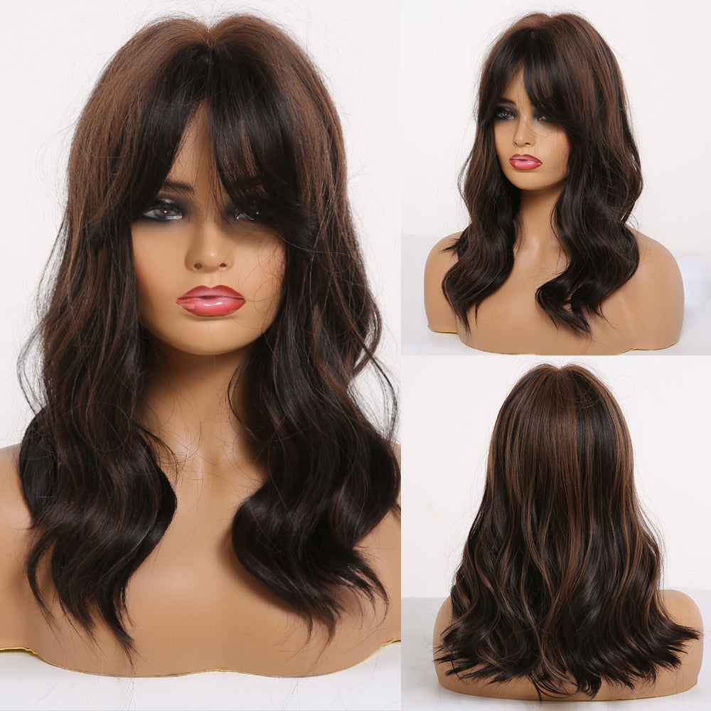 Perruques Synthétiques Ondulées Moyennes Avec Frange Pour Femme - rachelhair