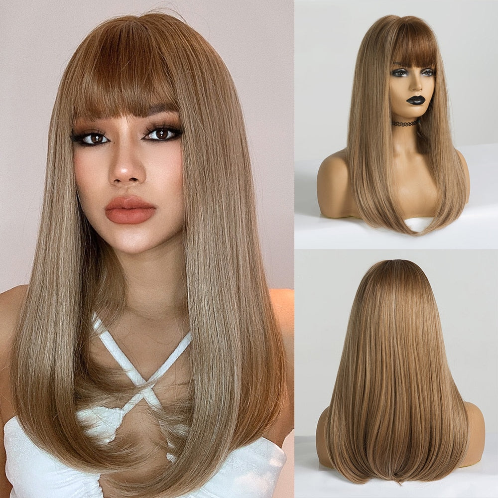 Perruque Synthétique Longue Couche Brune - rachelhair