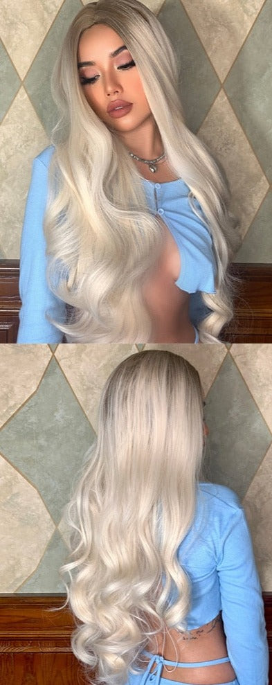 Perruque Résistante À La Chaleur Naturelle De Vague De Partie Moyenne Pour Les Femmes - rachelhair