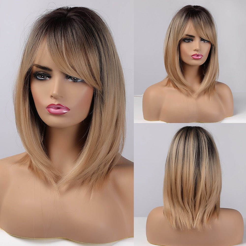 Perruques Synthétiques Ondulées Moyennes Avec Frange Pour Femme - rachelhair