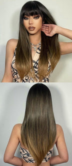 Perruque Synthétique Longue Couche Brune - rachelhair