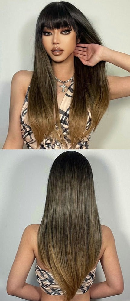 Perruque Synthétique Longue Couche Brune - rachelhair