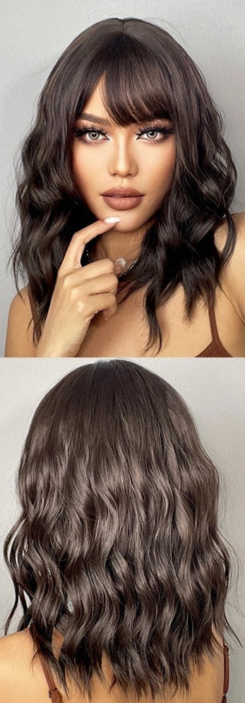 Perruques De Cheveux Quotidiens Bob Naturels À Vague D'eau Moyenne - rachelhair