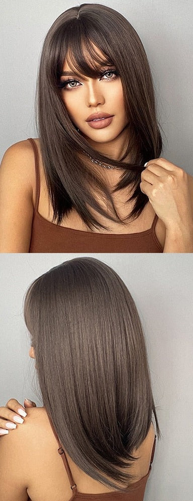 Perruques Synthétiques Ondulées Moyennes Avec Frange Pour Femme - rachelhair