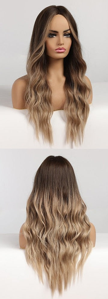 Perruque Résistante À La Chaleur Naturelle De Vague De Partie Moyenne Pour Les Femmes - rachelhair