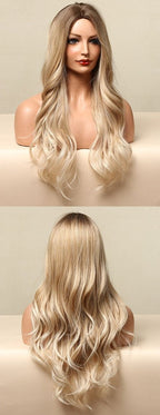 Perruque Résistante À La Chaleur Naturelle De Vague De Partie Moyenne Pour Les Femmes - rachelhair