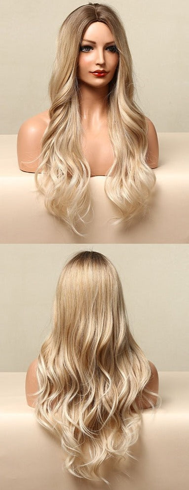 Perruque Résistante À La Chaleur Naturelle De Vague De Partie Moyenne Pour Les Femmes - rachelhair
